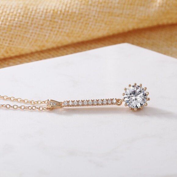 Dazzling Round Sun Flower CZ Long Pendant Necklace for Women, EVGG1112 - Picture 12 of 13